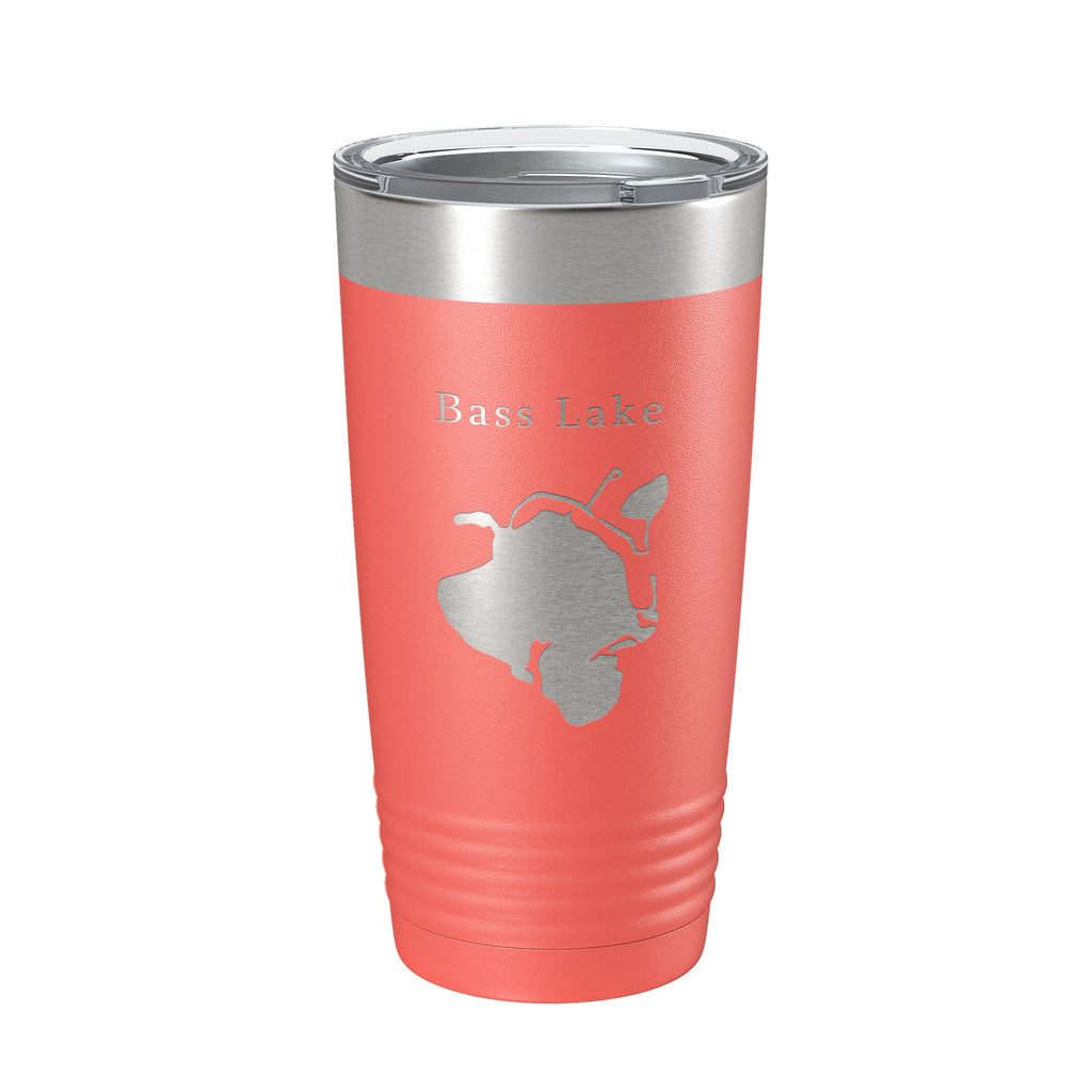 Bass Lake Map Tumbler Travel Mug Insulated Laser Engraved Coffee Cup Hamburg Township Huron River Chain of Lakes Michigan 20 oz