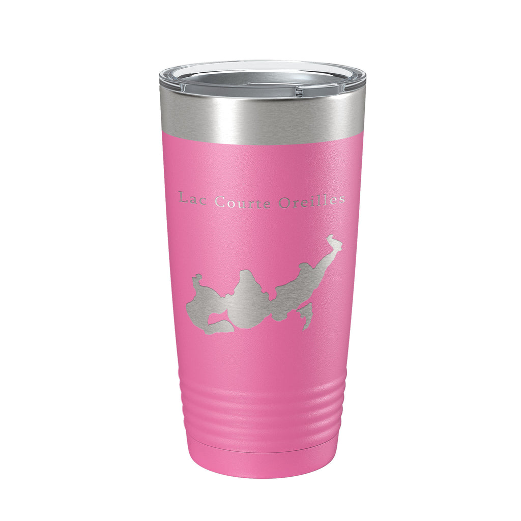 Lac Courte Oreilles Tumbler Lake Map Travel Mug Insulated Laser Engraved Coffee Cup Wisconsin 20 oz