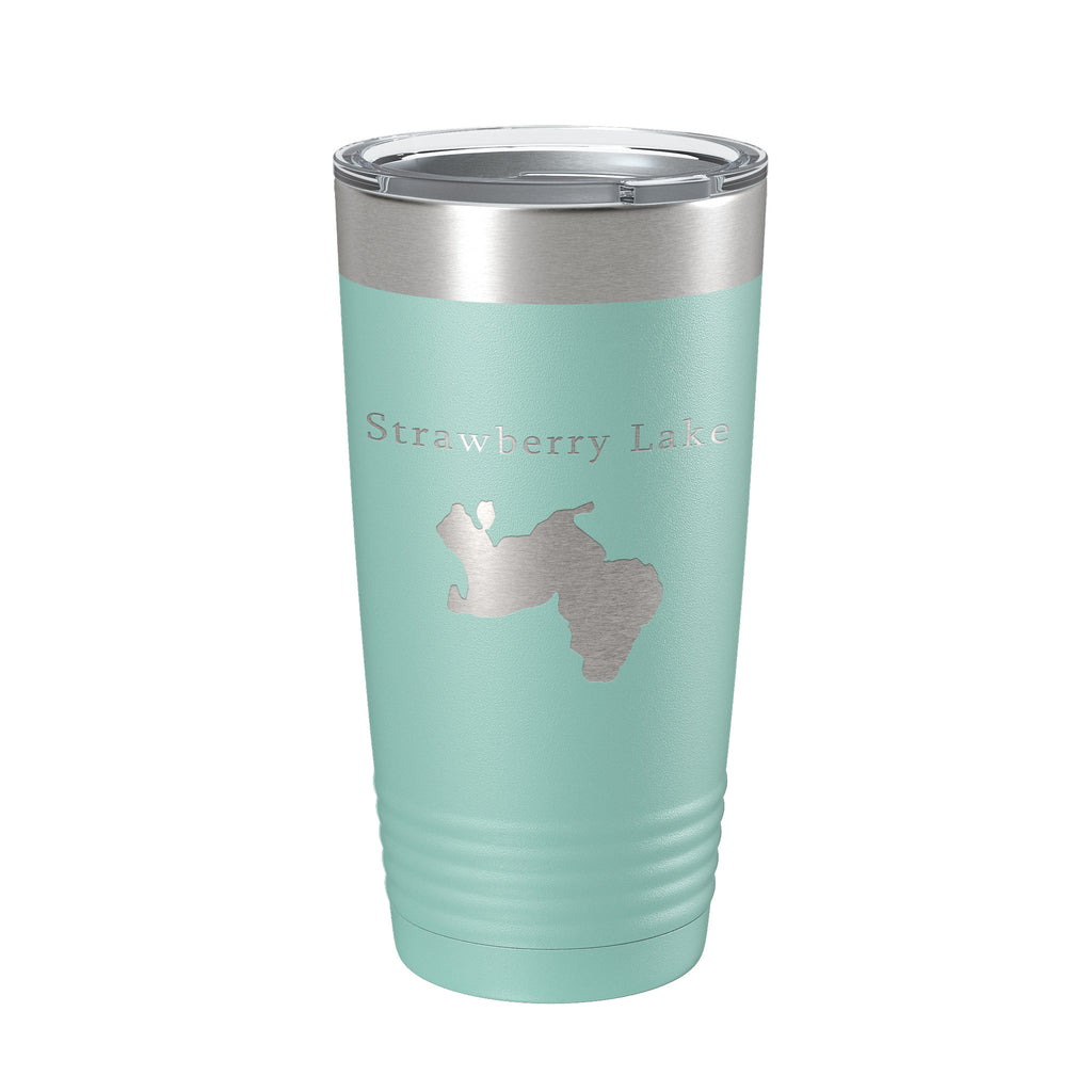 Strawberry Lake Map Tumbler Travel Mug Insulated Laser Engraved Coffee Cup Huron River Chain of Lakes Michigan 20 oz
