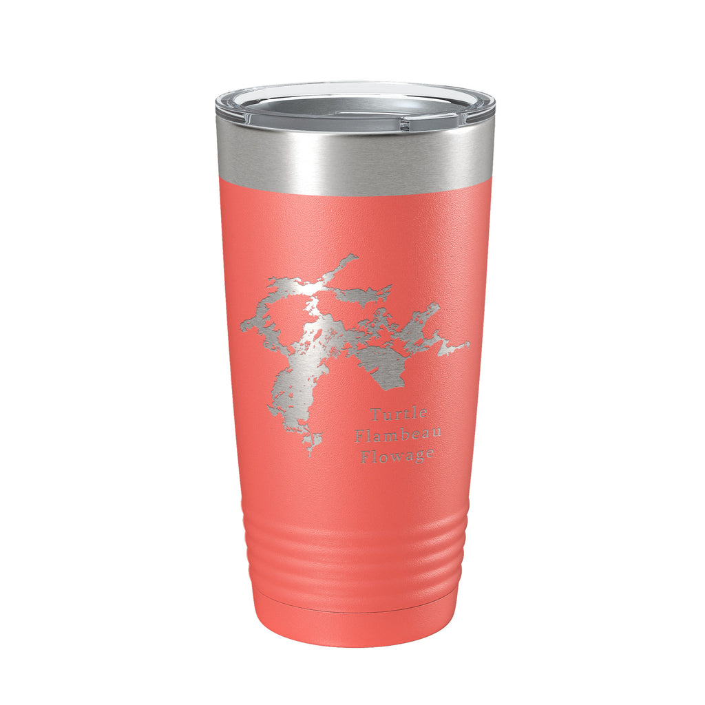 Turtle Flambeau Flowage Tumbler Lake Map Travel Mug Insulated Laser Engraved Coffee Cup Wisconsin 20 oz
