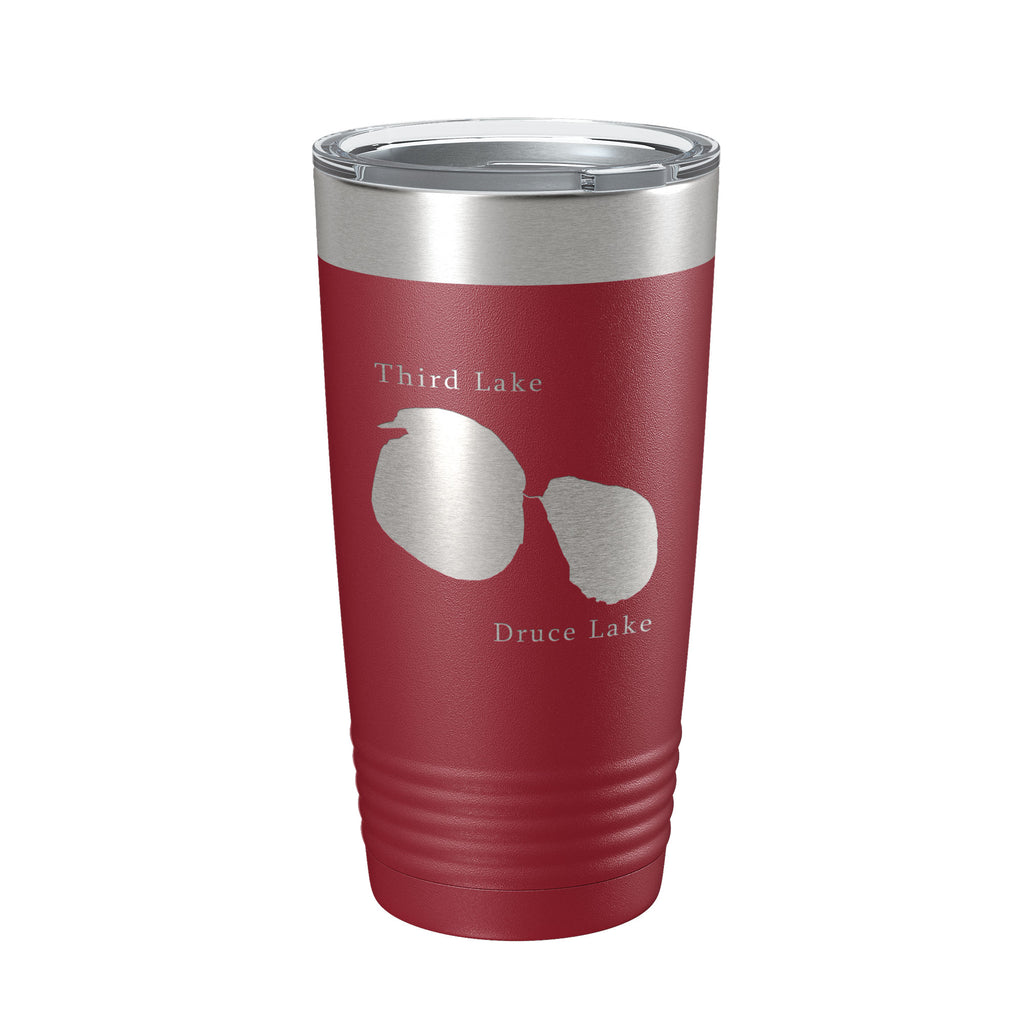 Third and Druce Lakes Map Tumbler Travel Mug Insulated Laser Engraved Coffee Cup Mill Creek Illinois 20 oz