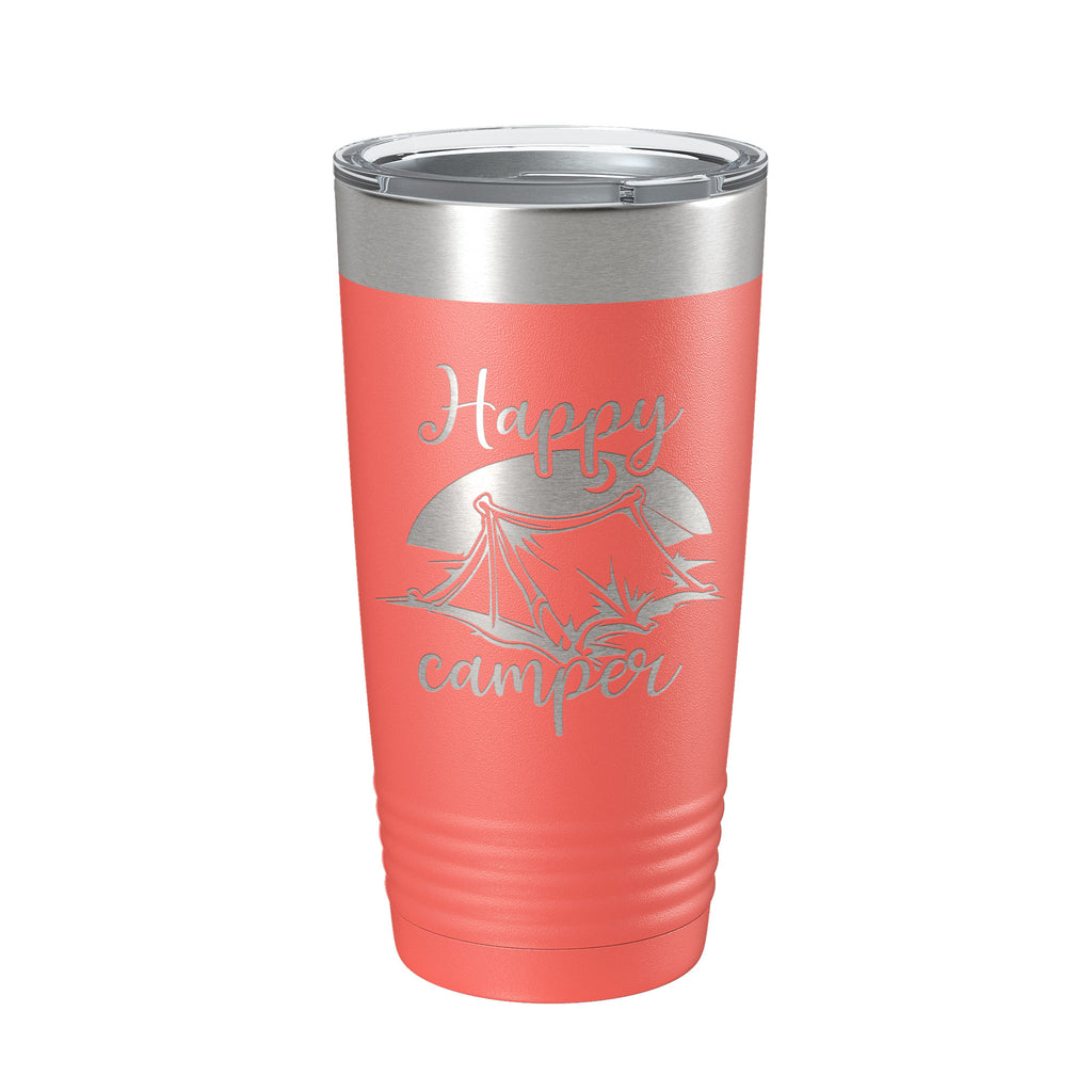 Happy Camper Tumbler Travel Mug Gift Insulated Laser Engraved Coffee Cup 20 oz