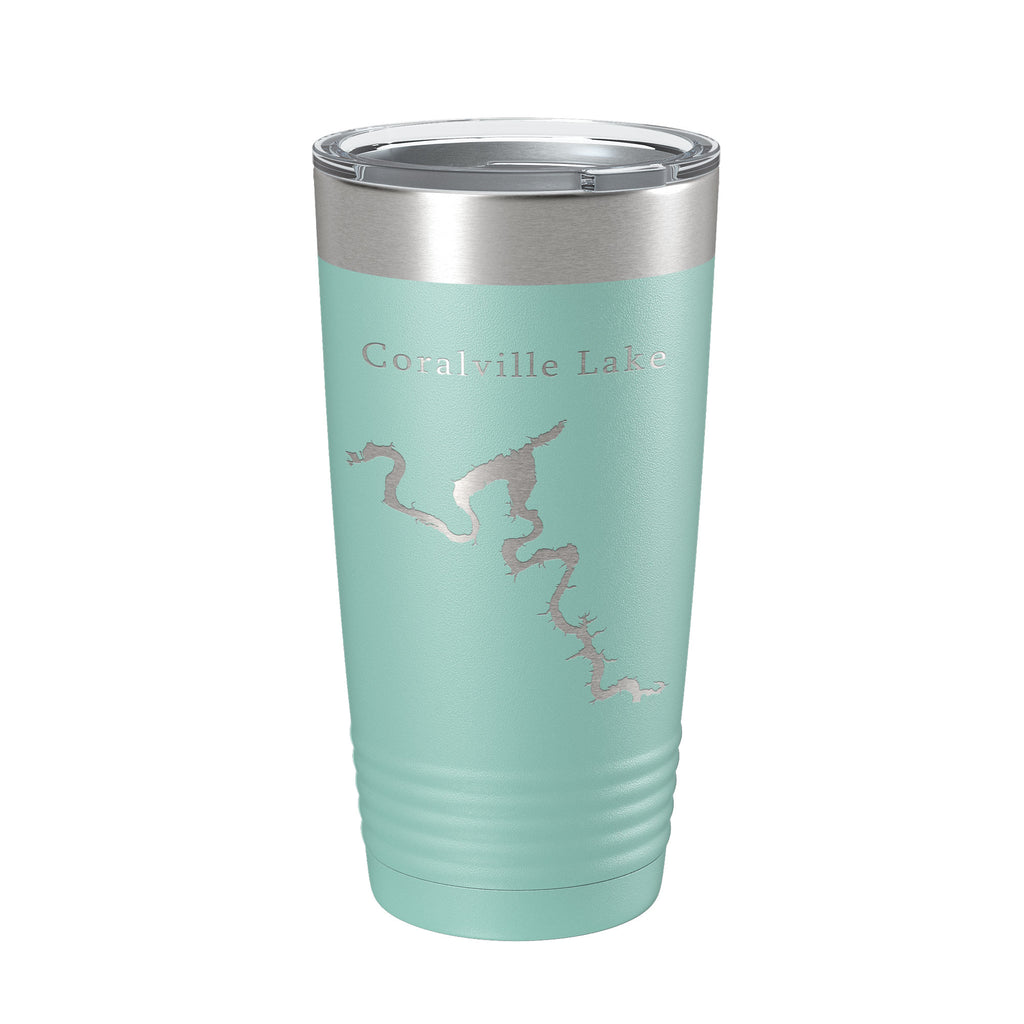 Coralville Lake Map Tumbler Travel Mug Insulated Laser Engraved Coffee Cup Iowa River 20 oz