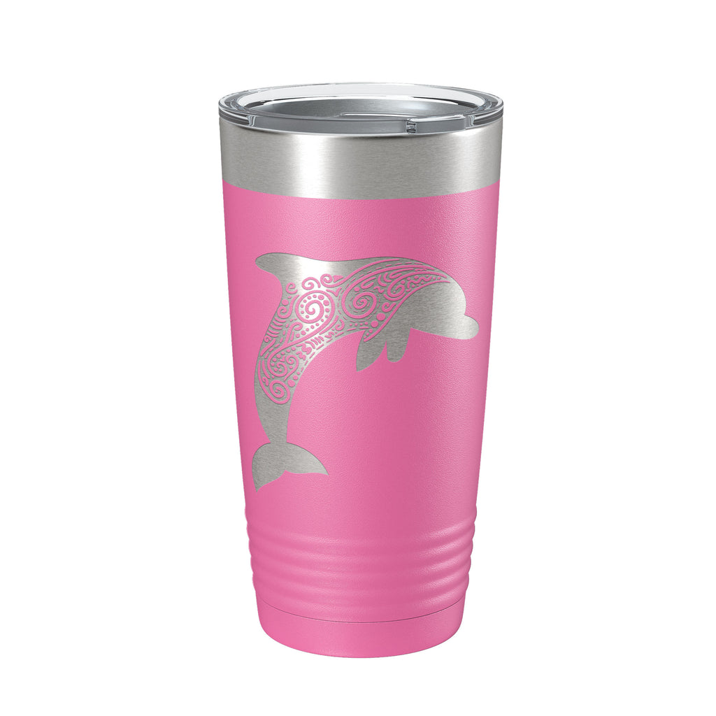 Dolphin Zentangle Tumbler Travel Mug Insulated Laser Engraved Coffee Cup Dolphin Mandala Gift Pattern Design 20 oz