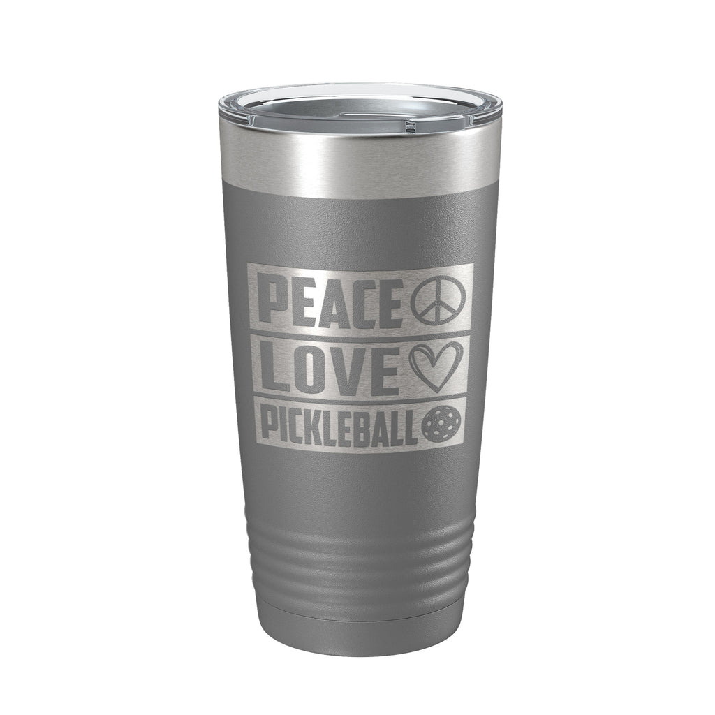 Peace Love Pickleball Tumbler Travel Mug Insulated Laser Engraved Coffee Cup Pickle Ball Gift 20 oz