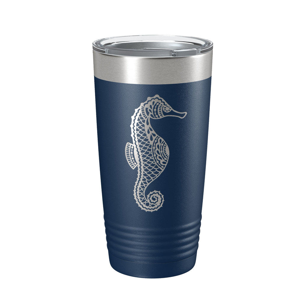 Seahorse Tumbler Zentangle Travel Mug Insulated Laser Engraved Coffee Cup 20 oz