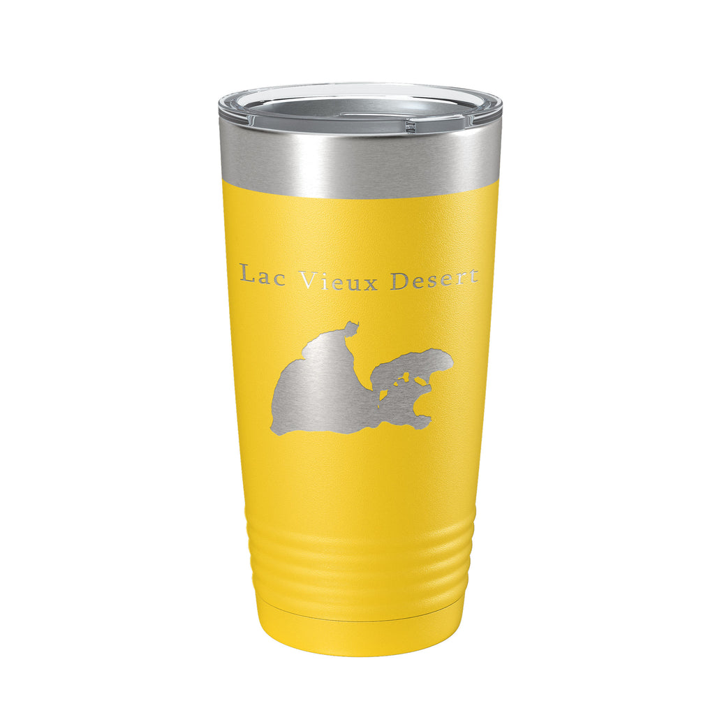 Lac Vieux Desert Tumbler Lake Map Travel Mug Insulated Laser Engraved Coffee Cup Michigan Wisconsin 20 oz