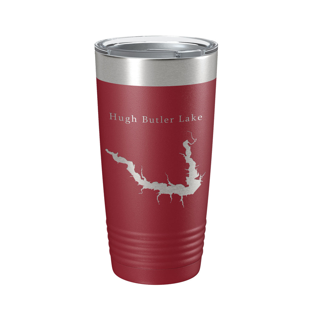 Hugh Butler Lake Map Tumbler Travel Mug Insulated Laser Engraved Coffee Cup Red Willow Reservoir Nebraska 20 oz