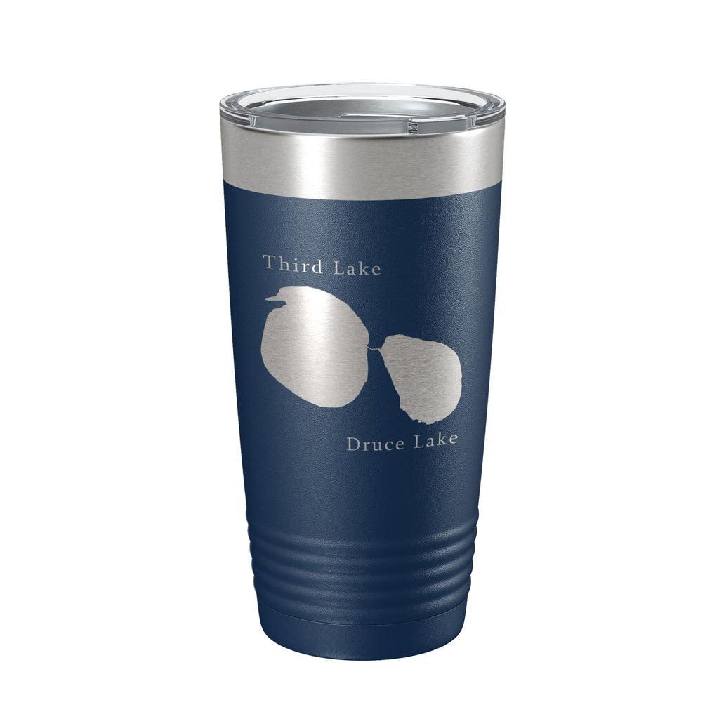 Third and Druce Lakes Map Tumbler Travel Mug Insulated Laser Engraved Coffee Cup Mill Creek Illinois 20 oz