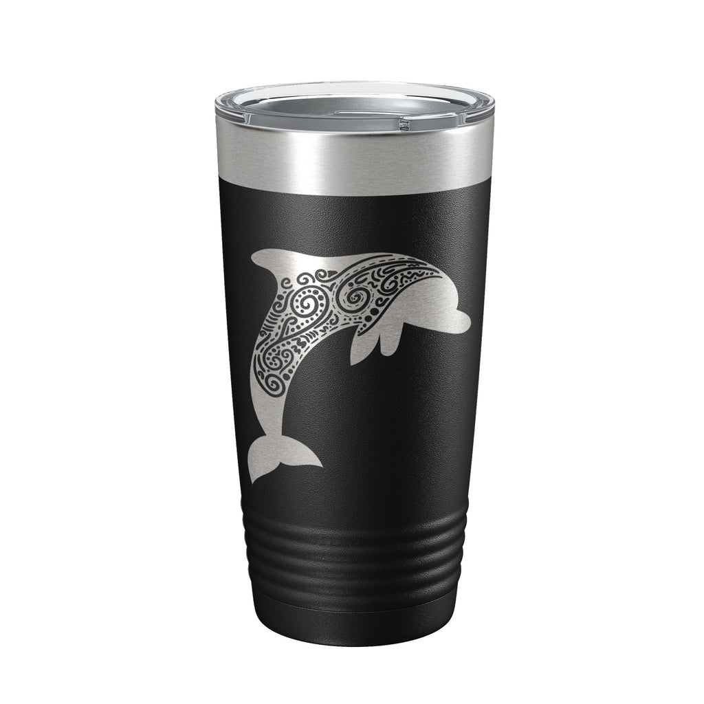 Dolphin Zentangle Tumbler Travel Mug Insulated Laser Engraved Coffee Cup Dolphin Mandala Gift Pattern Design 20 oz