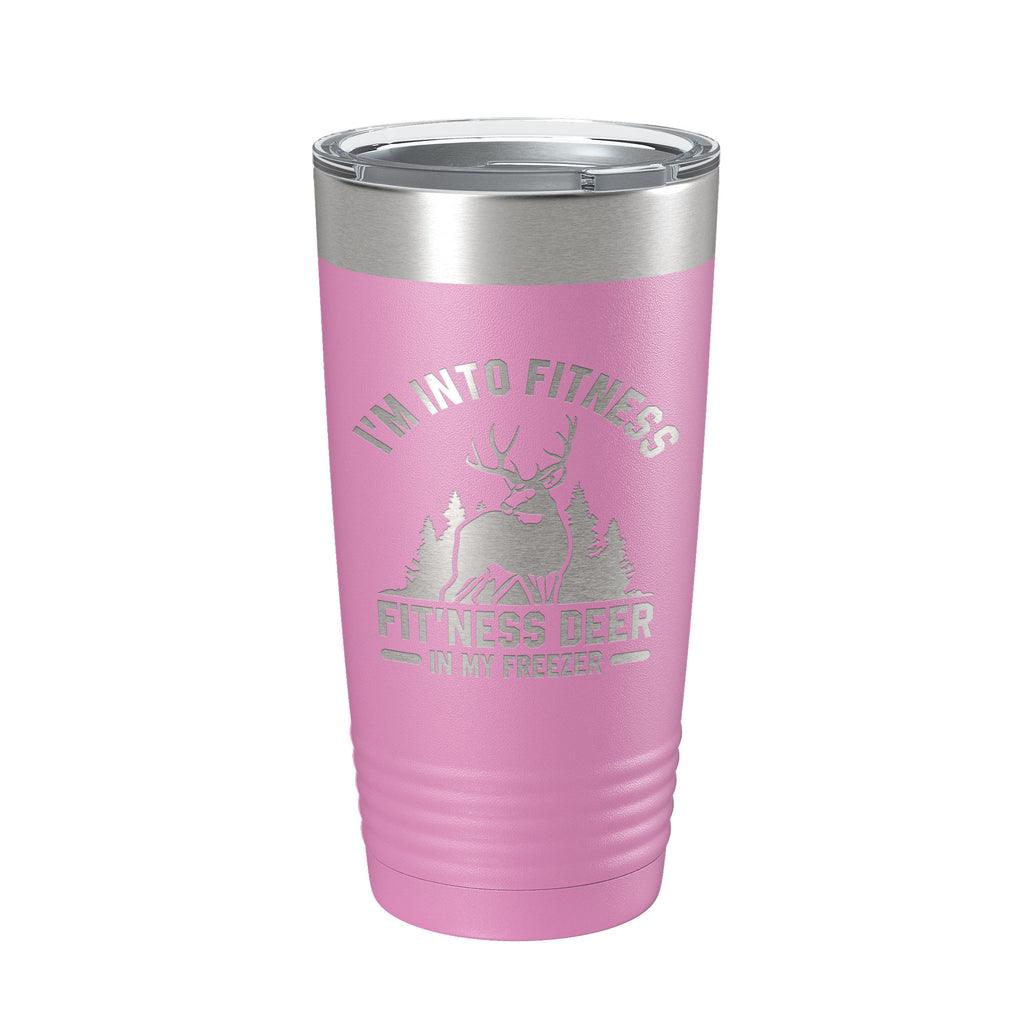 Deer Hunter Funny Tumbler Travel Mug I'm Into Fitness Fitting This Deer In My Freezer Insulated Laser Engraved Hunting Gift Coffee Cup 20 oz