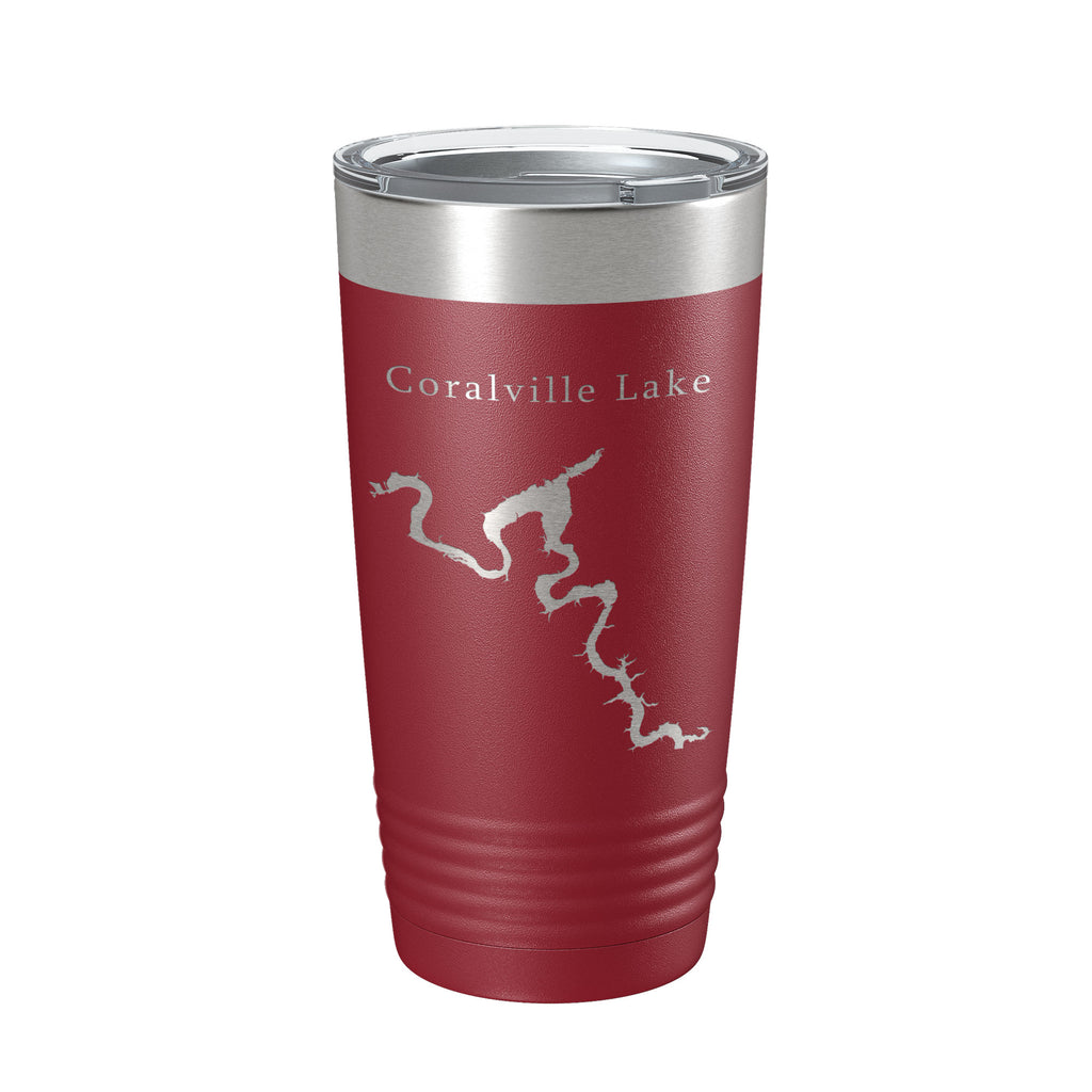 Coralville Lake Map Tumbler Travel Mug Insulated Laser Engraved Coffee Cup Iowa River 20 oz