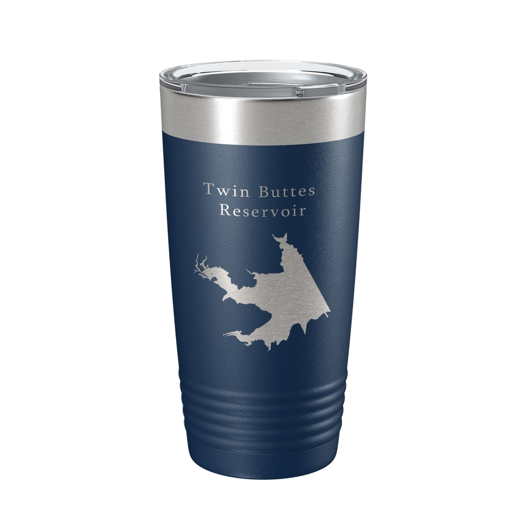Twin Buttes Reservoir Tumbler Lake Map Travel Mug Insulated Laser Engraved Coffee Cup Texas 20 oz