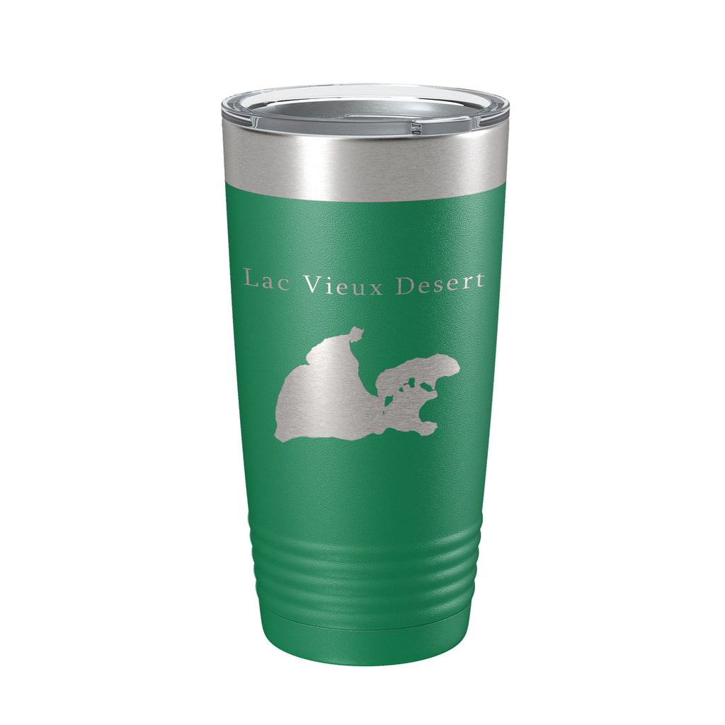 Lac Vieux Desert Tumbler Lake Map Travel Mug Insulated Laser Engraved Coffee Cup Michigan Wisconsin 20 oz