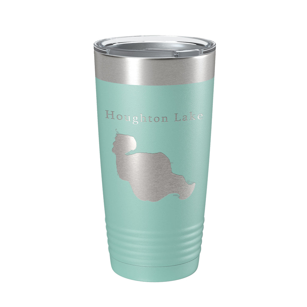 Houghton Lake Map Tumbler Travel Mug Insulated Laser Engraved Coffee Cup Michigan 20 oz