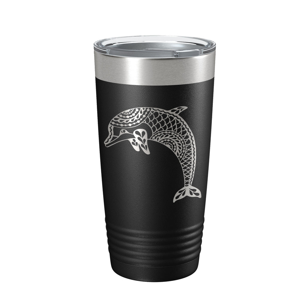 Dolphin Tumbler Zentangle Travel Mug Insulated Laser Engraved Coffee Cup 20 oz