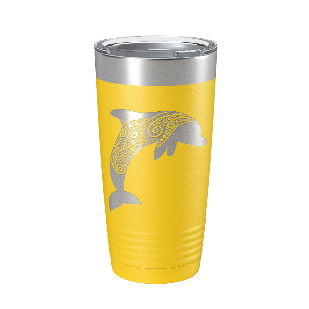 Dolphin Zentangle Tumbler Travel Mug Insulated Laser Engraved Coffee Cup Dolphin Mandala Gift Pattern Design 20 oz