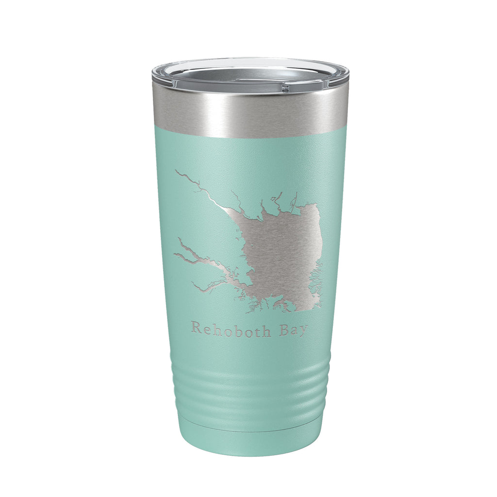 Rehoboth Bay Tumbler Lake Map Travel Mug Insulated Laser Engraved Coffee Cup Delaware 20 oz