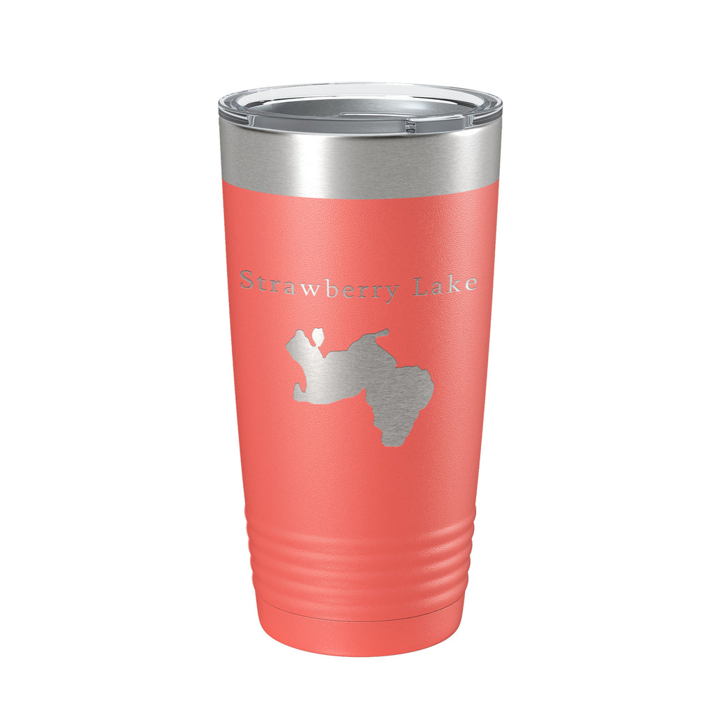 Strawberry Lake Map Tumbler Travel Mug Insulated Laser Engraved Coffee Cup Huron River Chain of Lakes Michigan 20 oz