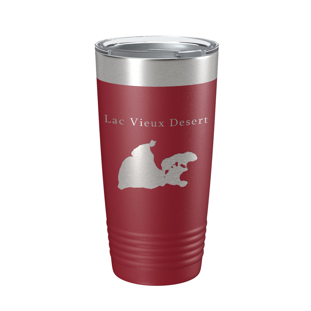 Lac Vieux Desert Tumbler Lake Map Travel Mug Insulated Laser Engraved Coffee Cup Michigan Wisconsin 20 oz