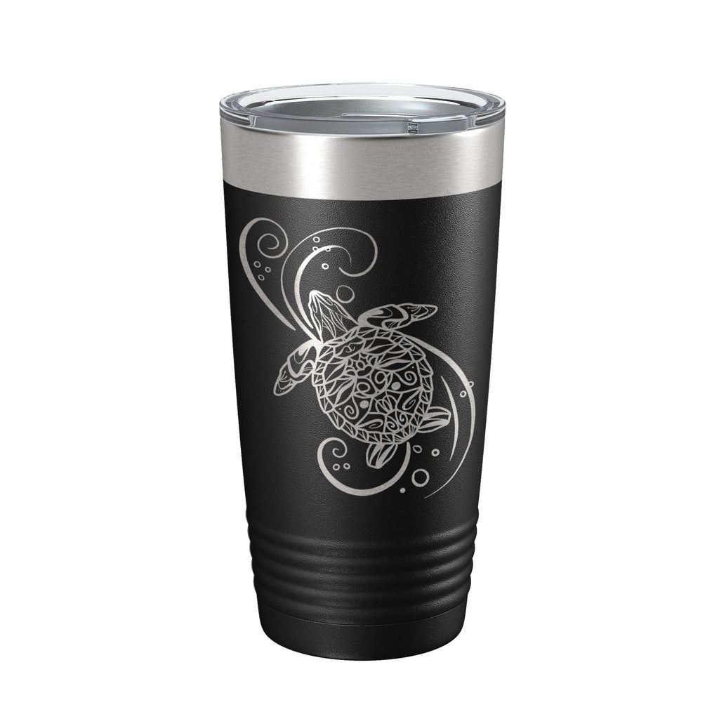 Sea Turtle Mandala Tumbler Travel Mug Insulated Laser Engraved Coffee Cup Turtle Zentangle Pattern Design Gift 20 oz