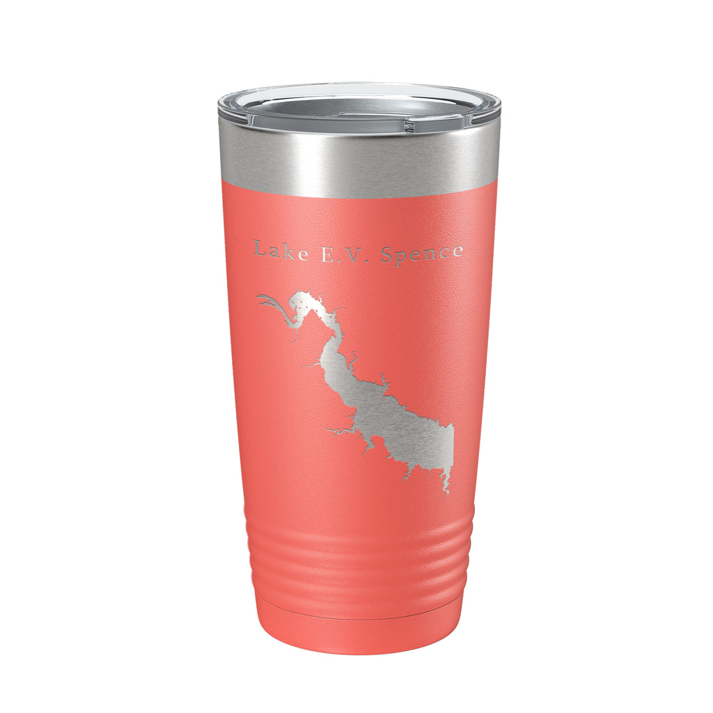 Lake E.V. Spence Reservoir Map Tumbler Travel Mug Insulated Laser Engraved Coffee Cup Texas 20 oz