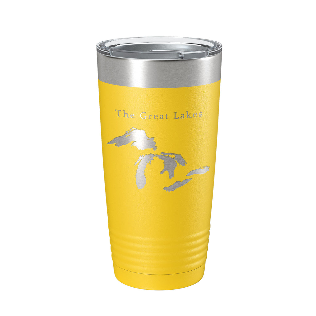 The Great Lakes Map Tumbler Travel Mug Insulated Laser Engraved Coffee Cup Superior, Michigan, Huron, Erie and Ontario 20 oz
