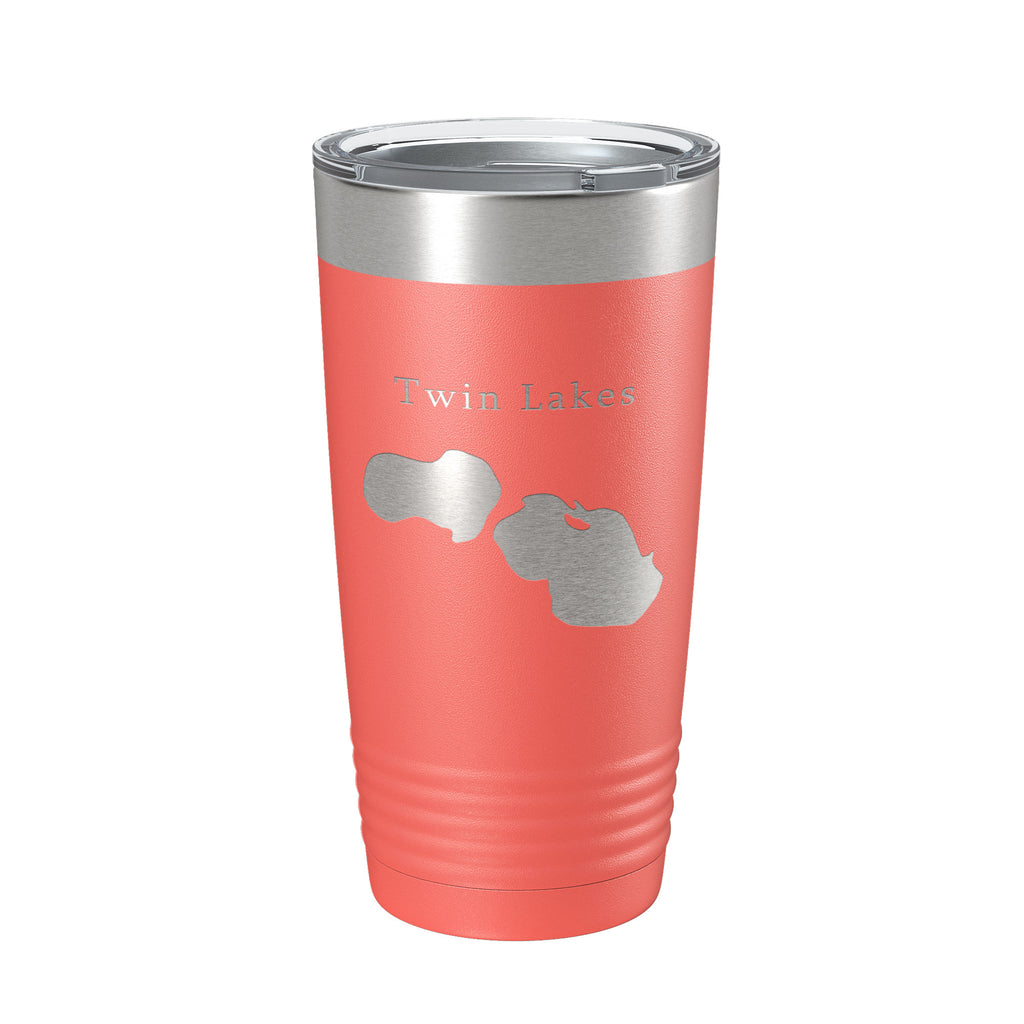 Twin Lakes Map Tumbler Travel Mug Insulated Laser Engraved Coffee Cup Muskegon County Michigan 20 oz