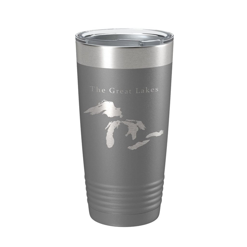 The Great Lakes Map Tumbler Travel Mug Insulated Laser Engraved Coffee Cup Superior, Michigan, Huron, Erie and Ontario 20 oz