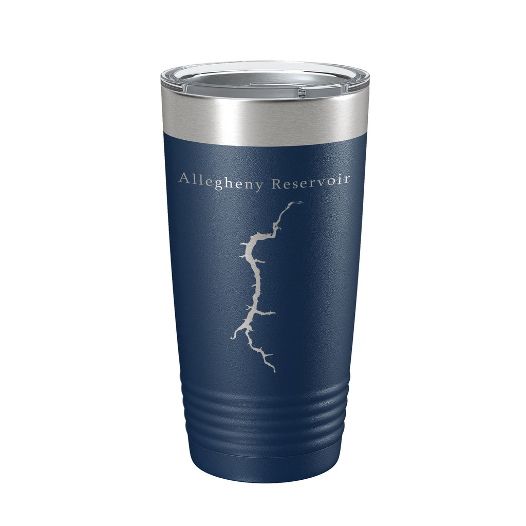 Allegheny Reservoir Tumbler Lake Map Travel Mug Insulated Laser Engraved Coffee Cup New York Pennsylvania 20 oz