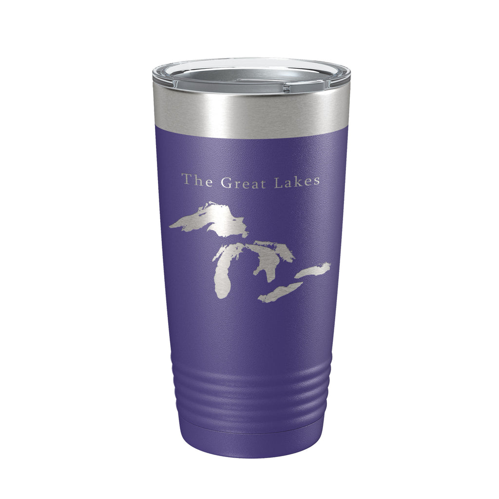 The Great Lakes Map Tumbler Travel Mug Insulated Laser Engraved Coffee Cup Superior, Michigan, Huron, Erie and Ontario 20 oz