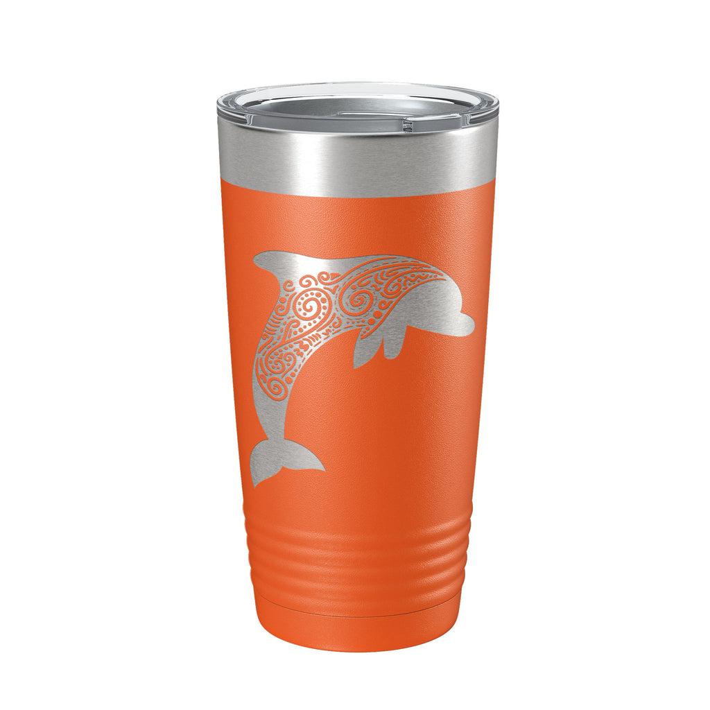 Dolphin Zentangle Tumbler Travel Mug Insulated Laser Engraved Coffee Cup Dolphin Mandala Gift Pattern Design 20 oz