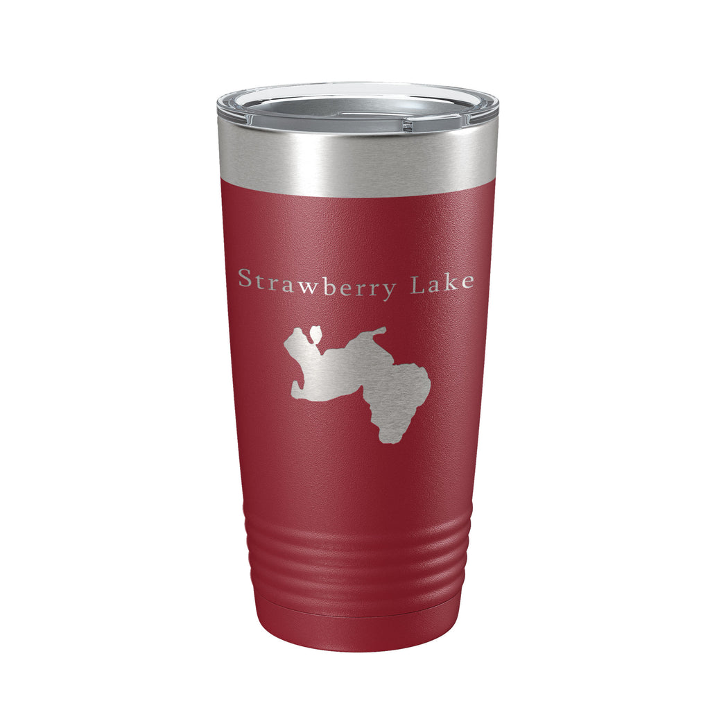 Strawberry Lake Map Tumbler Travel Mug Insulated Laser Engraved Coffee Cup Huron River Chain of Lakes Michigan 20 oz