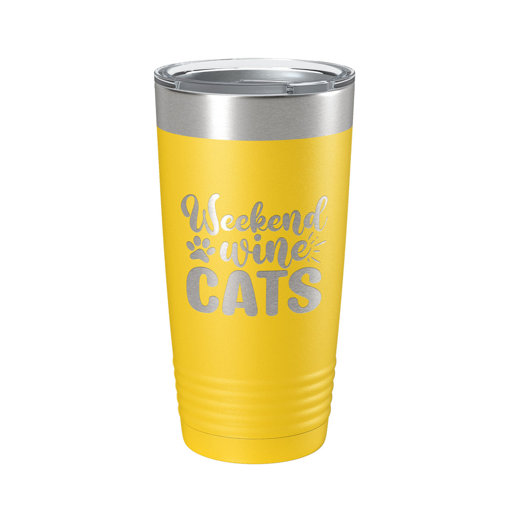 Weekend Wine Cats Tumbler Travel Mug Funny Cat Lover Gift Insulated Laser Engraved Coffee Cup 20 oz