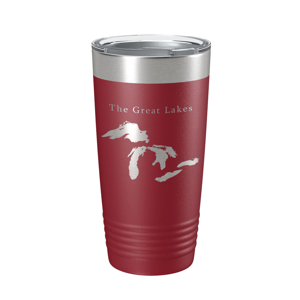 The Great Lakes Map Tumbler Travel Mug Insulated Laser Engraved Coffee Cup Superior, Michigan, Huron, Erie and Ontario 20 oz