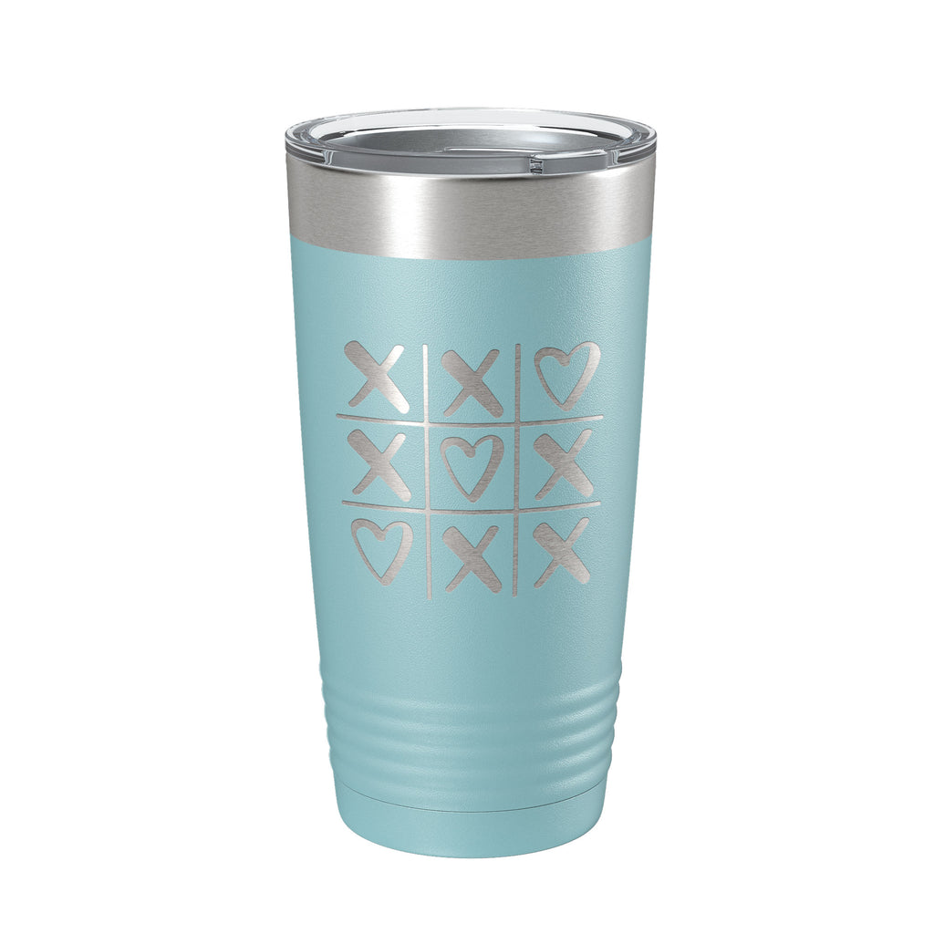 Valentine's Day Tumbler Tic Tac Toe Hearts Travel Mug Insulated Laser Engraved Coffee Cup 20 oz