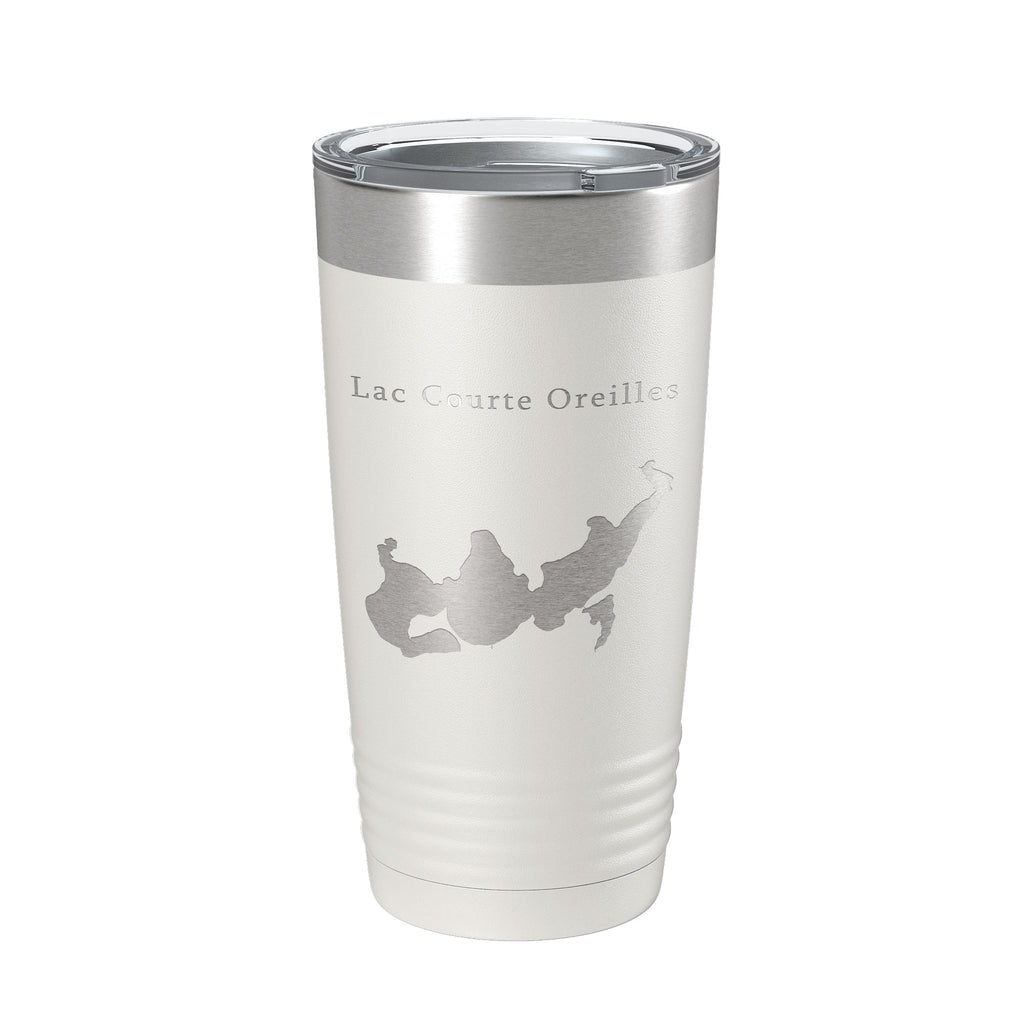 Lac Courte Oreilles Tumbler Lake Map Travel Mug Insulated Laser Engraved Coffee Cup Wisconsin 20 oz