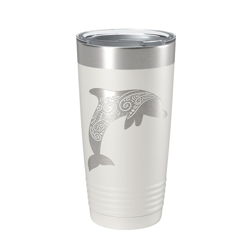 Dolphin Zentangle Tumbler Travel Mug Insulated Laser Engraved Coffee Cup Dolphin Mandala Gift Pattern Design 20 oz