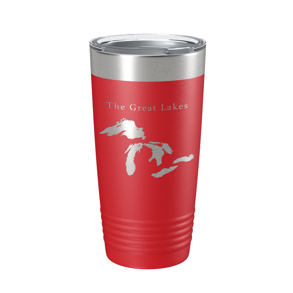The Great Lakes Map Tumbler Travel Mug Insulated Laser Engraved Coffee Cup Superior, Michigan, Huron, Erie and Ontario 20 oz