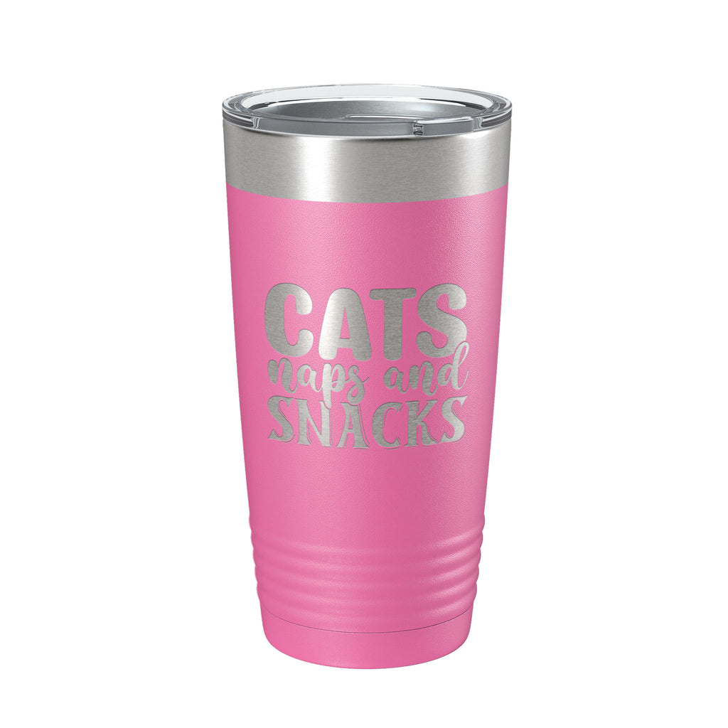 Cats Naps And Snacks Tumbler Travel Mug Funny Cat Lover Gift Insulated Laser Engraved Coffee Cup 20 oz Dark Gray