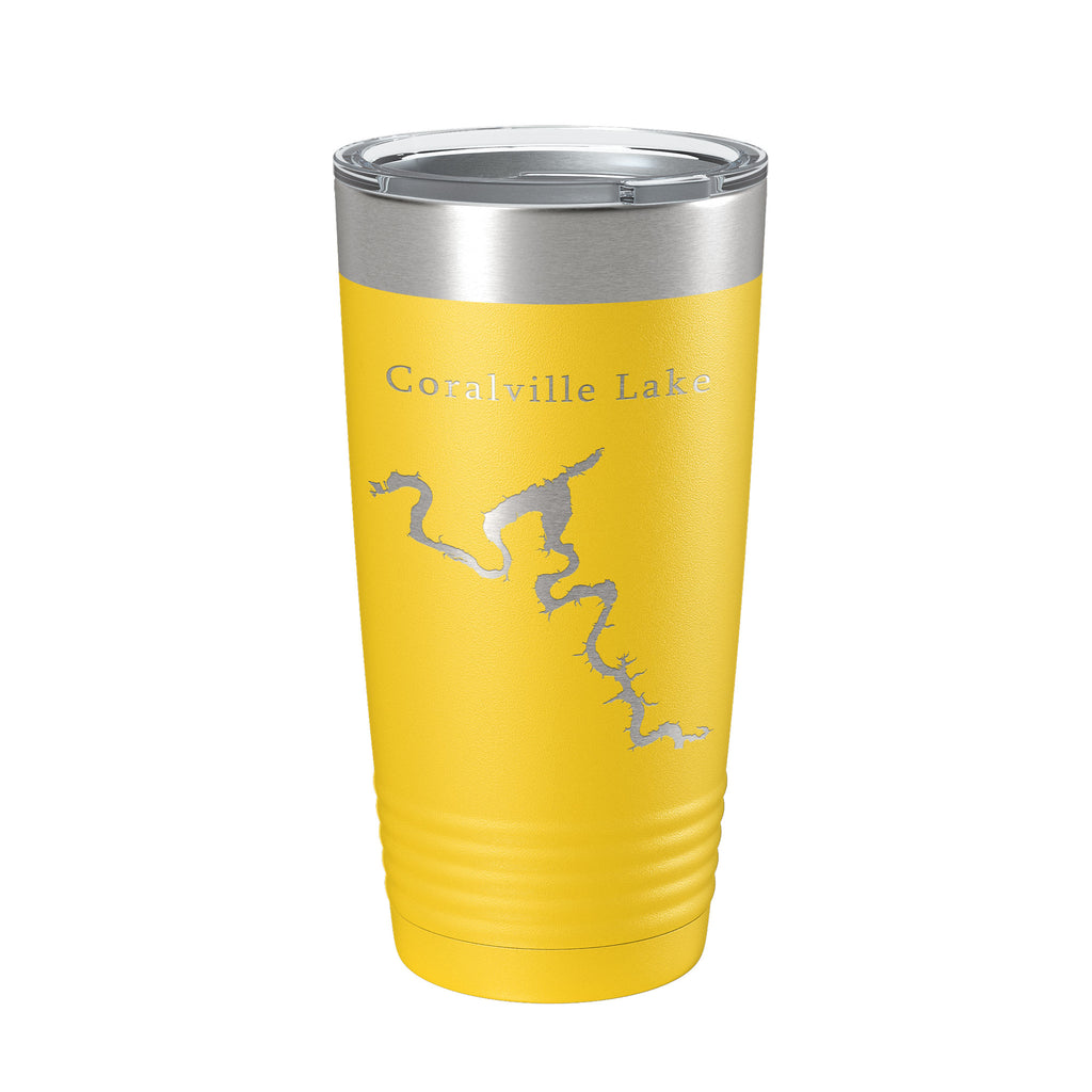 Coralville Lake Map Tumbler Travel Mug Insulated Laser Engraved Coffee Cup Iowa River 20 oz