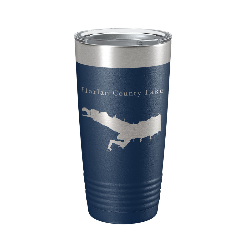 Harlan County Lake Map Tumbler Travel Mug Insulated Laser Engraved Coffee Cup Nebraska 20 oz