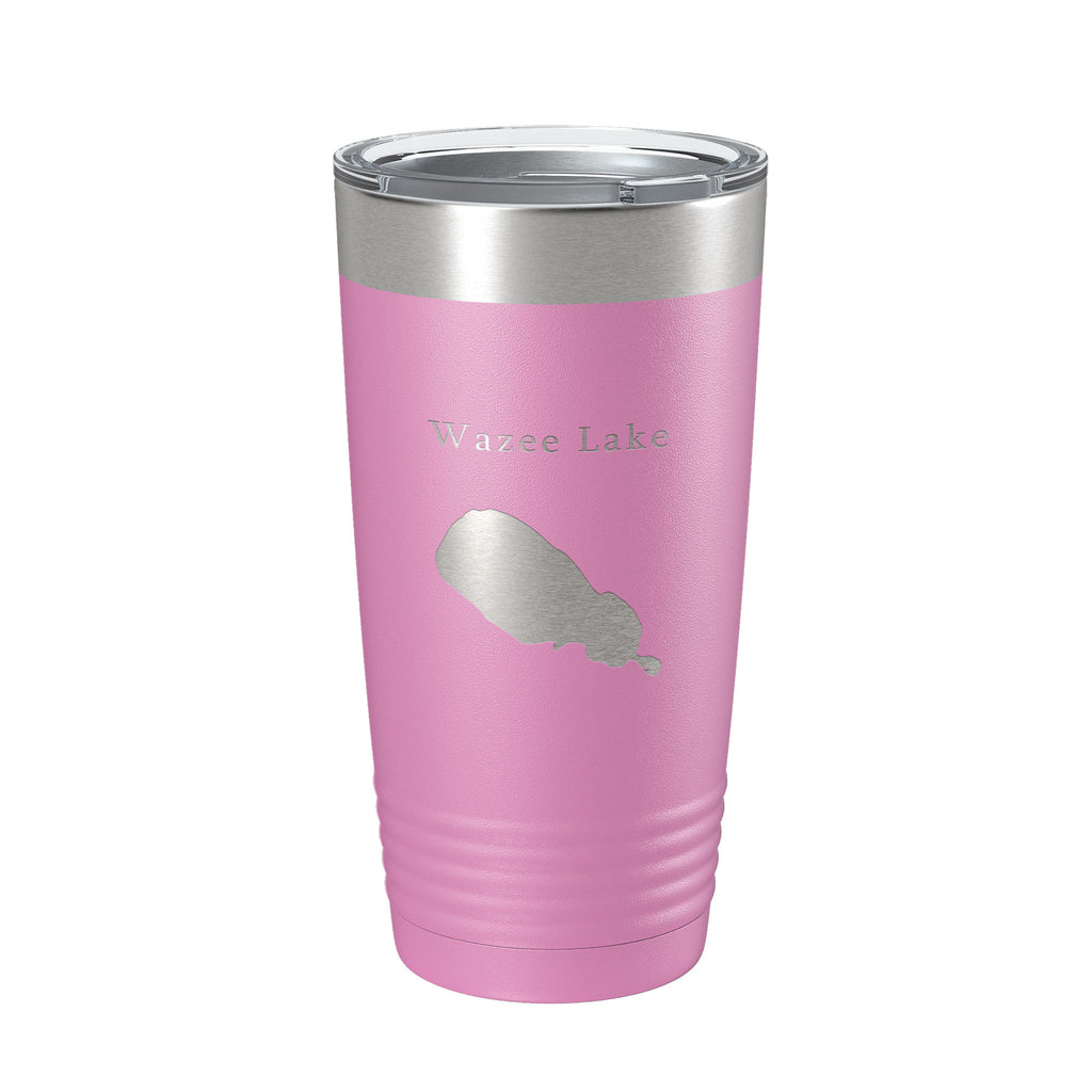 Wazee Lake Map Tumbler Travel Mug Insulated Laser Engraved Coffee Cup Wisconsin 20 oz