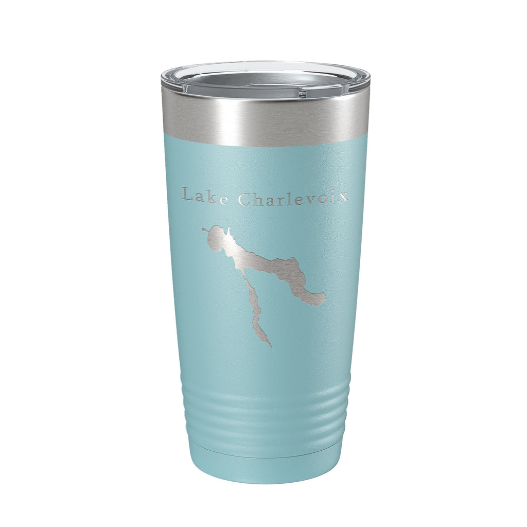 Lake Charlevoix Map Tumbler Travel Mug Insulated Laser Engraved Coffee Cup Michigan 20 oz
