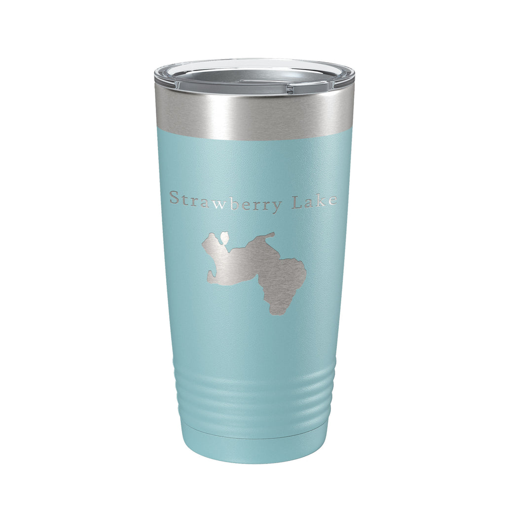Strawberry Lake Map Tumbler Travel Mug Insulated Laser Engraved Coffee Cup Huron River Chain of Lakes Michigan 20 oz
