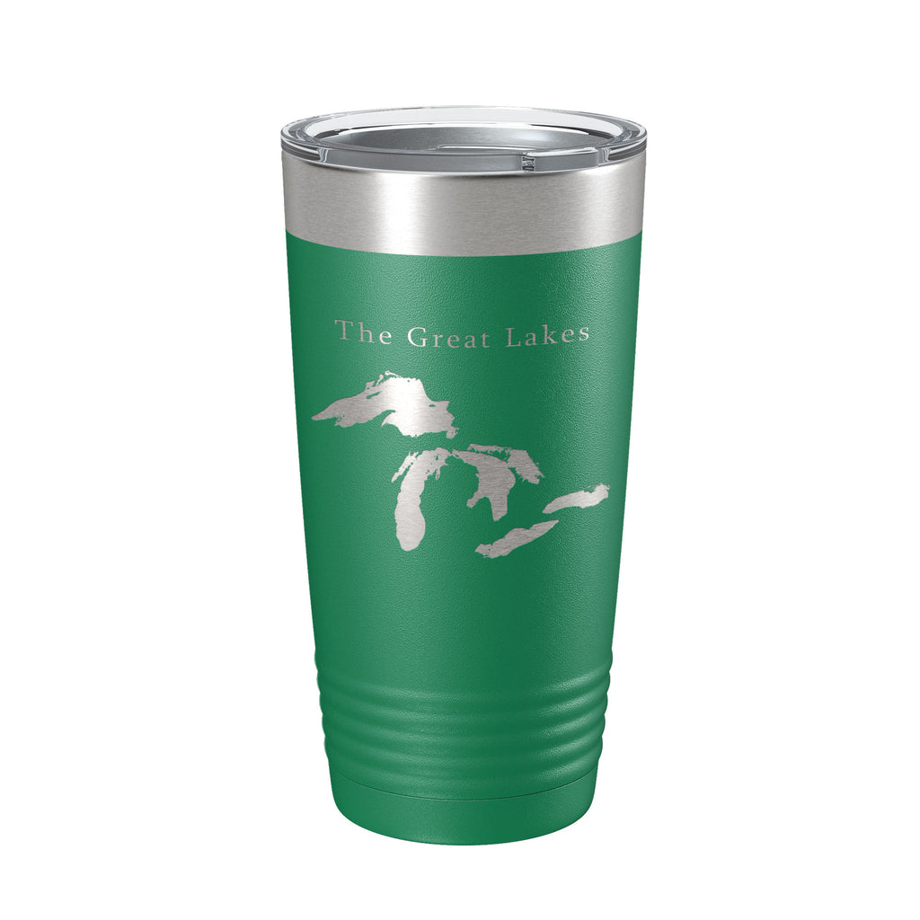 The Great Lakes Map Tumbler Travel Mug Insulated Laser Engraved Coffee Cup Superior, Michigan, Huron, Erie and Ontario 20 oz
