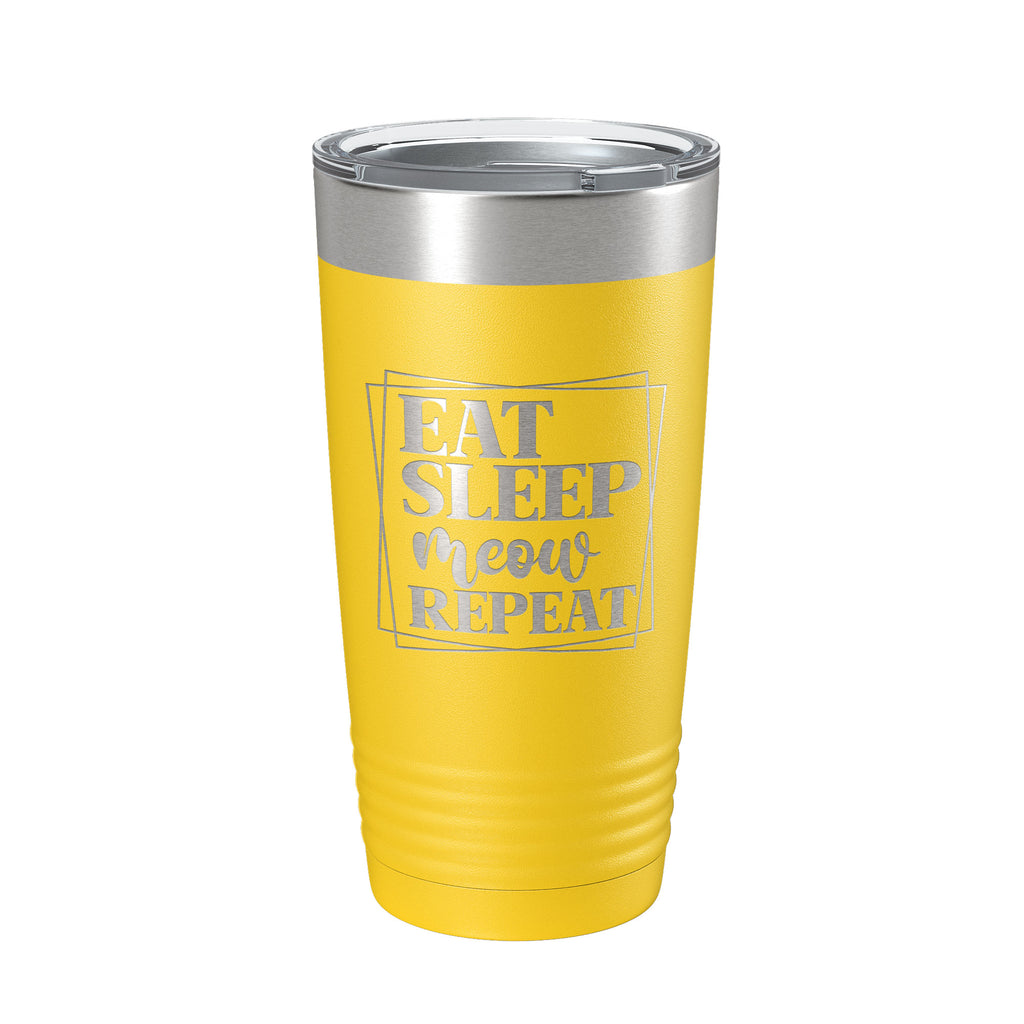 Eat Sleep Meow Repeat Tumbler Travel Mug Funny Cat Lover Gift Insulated Laser Engraved Coffee Cup 20 oz