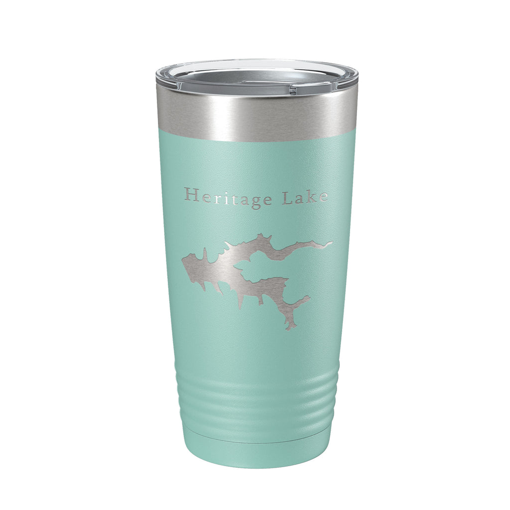 Heritage Lake Map Tumbler Travel Mug Insulated Laser Engraved Coffee Cup Illinois 20 oz