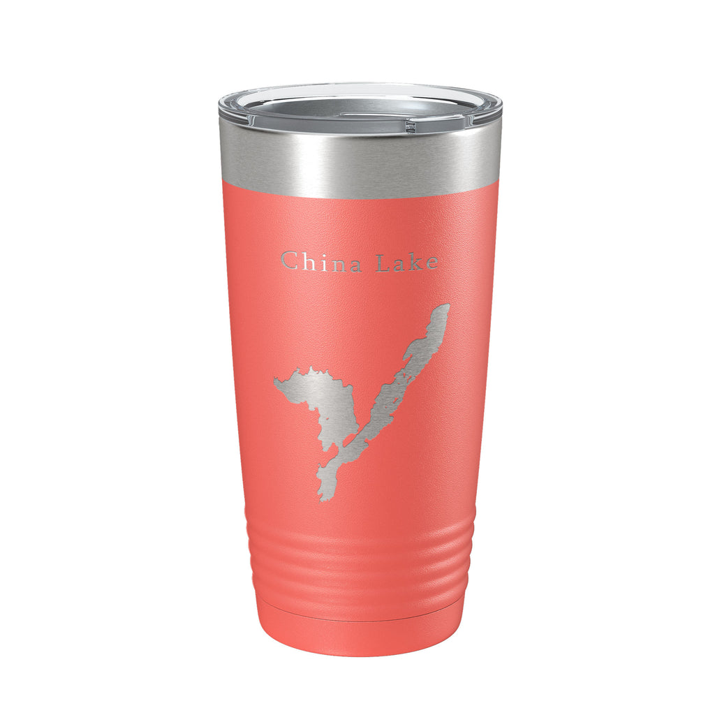 China Lake Map Tumbler Travel Mug Insulated Laser Engraved Coffee Cup Maine 20 oz