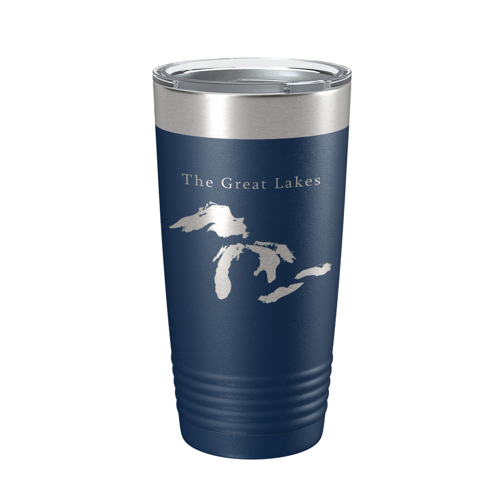 The Great Lakes Map Tumbler Travel Mug Insulated Laser Engraved Coffee Cup Superior, Michigan, Huron, Erie and Ontario 20 oz